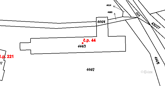 Klučov 44 na parcele st. 444/3 v KÚ Klučov u Českého Brodu, Katastrální mapa