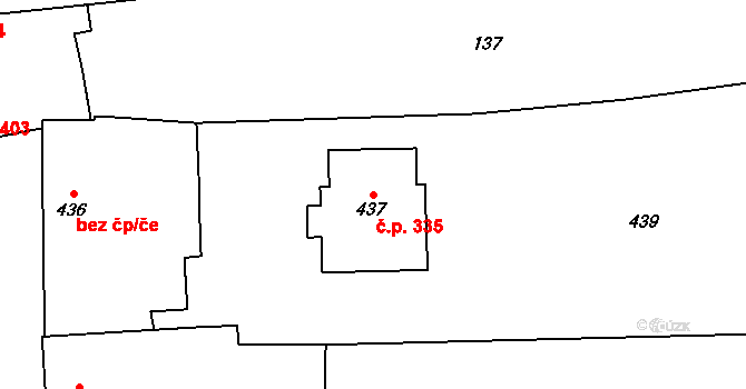 Rakodavy 335, Věrovany na parcele st. 437 v KÚ Věrovany, Katastrální mapa