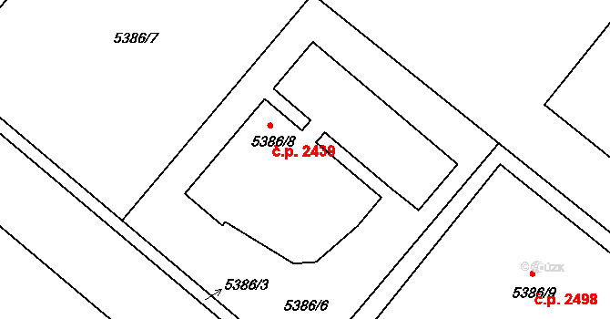 Žďár nad Sázavou 1 2439, Žďár nad Sázavou na parcele st. 5386/8 v KÚ Město Žďár, Katastrální mapa