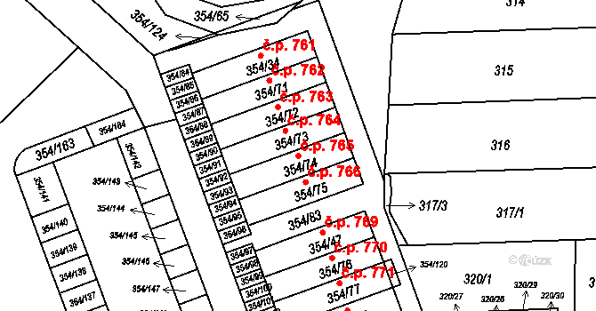 Hrádek nad Nisou 765 na parcele st. 354/74 v KÚ Hrádek nad Nisou, Katastrální mapa