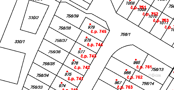 Líbeznice 743 na parcele st. 977 v KÚ Líbeznice, Katastrální mapa