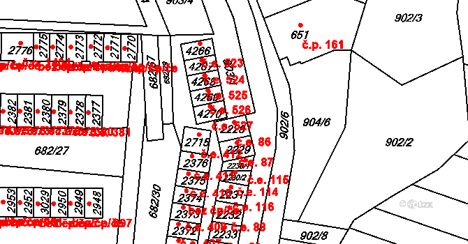 Kyjov 86 na parcele st. 2228 v KÚ Kyjov, Katastrální mapa