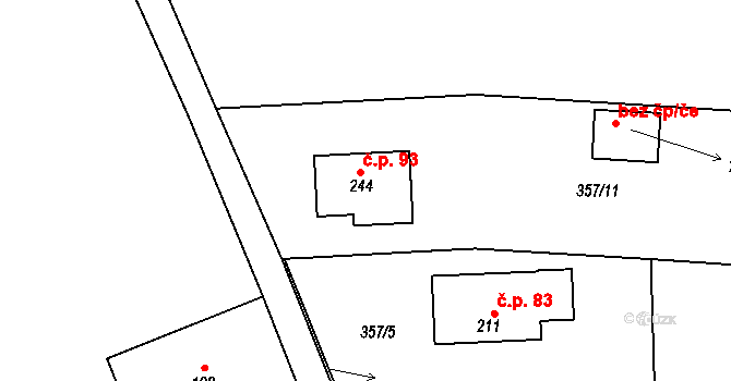 Jizbice 93 na parcele st. 244 v KÚ Jizbice u Nymburka, Katastrální mapa