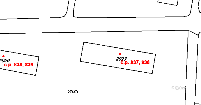 Bruntál 836,837 na parcele st. 2027 v KÚ Bruntál-město, Katastrální mapa