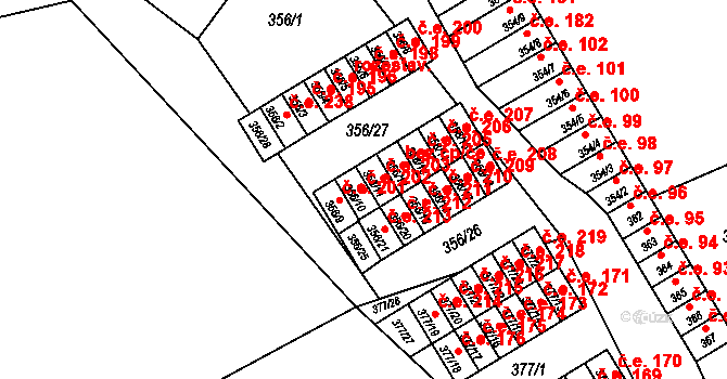 Hrádek nad Nisou 202 na parcele st. 356/10 v KÚ Hrádek nad Nisou, Katastrální mapa
