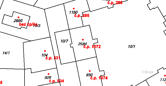 Přívoz 1072, Ostrava na parcele st. 2584 v KÚ Přívoz, Katastrální mapa
