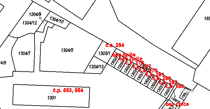 Teplické Předměstí 285, Bílina na parcele st. 1303/2 v KÚ Bílina, Katastrální mapa