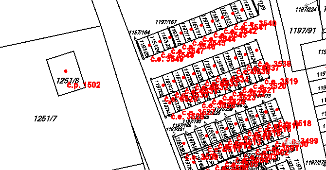 Prostřední Suchá 3529, Havířov na parcele st. 1197/32 v KÚ Prostřední Suchá, Katastrální mapa