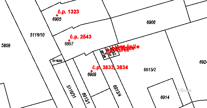 Brno 39477258 na parcele st. 6913/6 v KÚ Židenice, Katastrální mapa