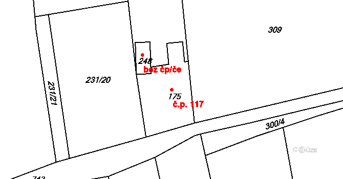 Lukoveček 117 na parcele st. 175 v KÚ Lukoveček, Katastrální mapa