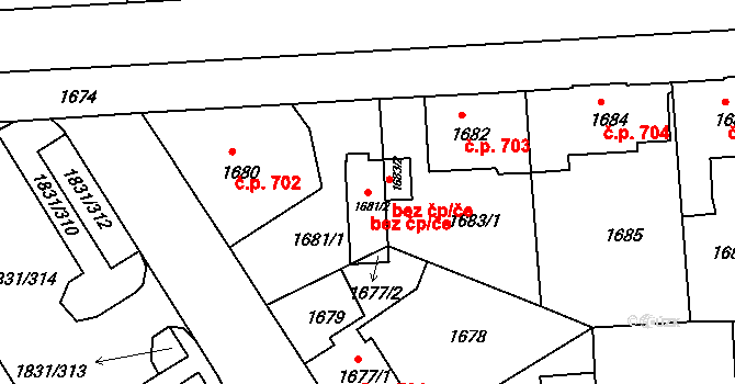 Frýdek-Místek 40309258 na parcele st. 1681/2 v KÚ Frýdek, Katastrální mapa
