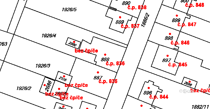 Kateřinky 836, Opava na parcele st. 888 v KÚ Kateřinky u Opavy, Katastrální mapa