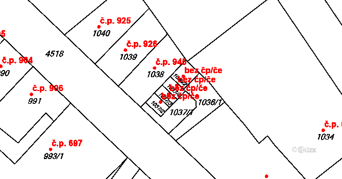 Teplice 45135258 na parcele st. 1037/4 v KÚ Teplice, Katastrální mapa