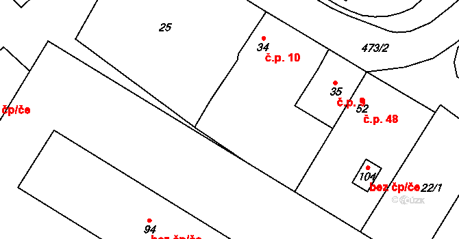 Bělušice 10 na parcele st. 34 v KÚ Bělušice u Mostu, Katastrální mapa