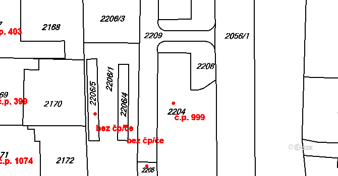 Třešť 999 na parcele st. 2204 v KÚ Třešť, Katastrální mapa