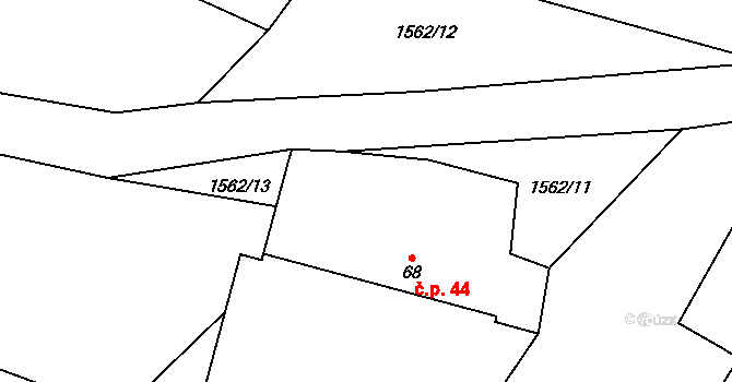 Lžín 44, Dírná na parcele st. 68 v KÚ Lžín, Katastrální mapa