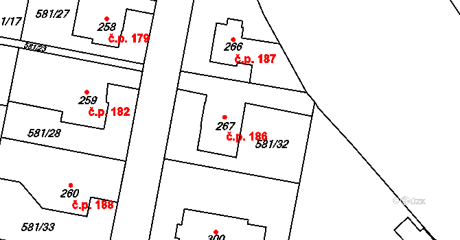Teplice nad Metují 186 na parcele st. 267 v KÚ Teplice nad Metují, Katastrální mapa