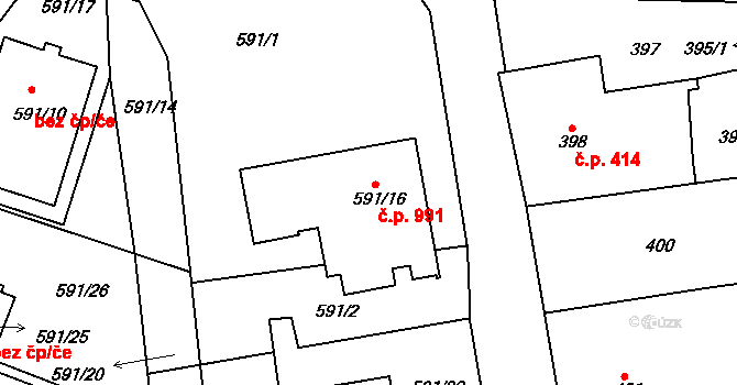 Třemošná 991 na parcele st. 591/16 v KÚ Třemošná, Katastrální mapa