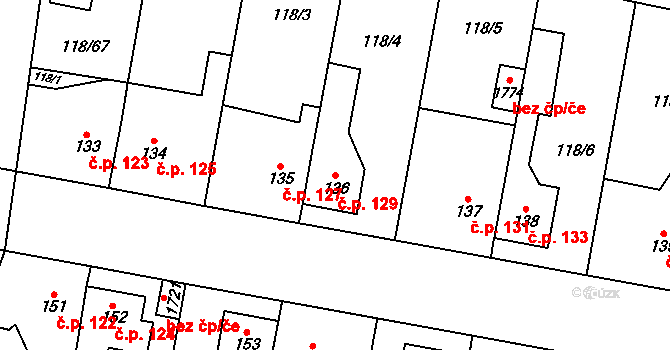 Pardubičky 129, Pardubice na parcele st. 136 v KÚ Pardubičky, Katastrální mapa