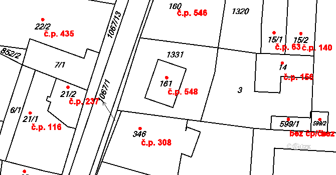 Cerhenice 548 na parcele st. 161 v KÚ Cerhenice, Katastrální mapa