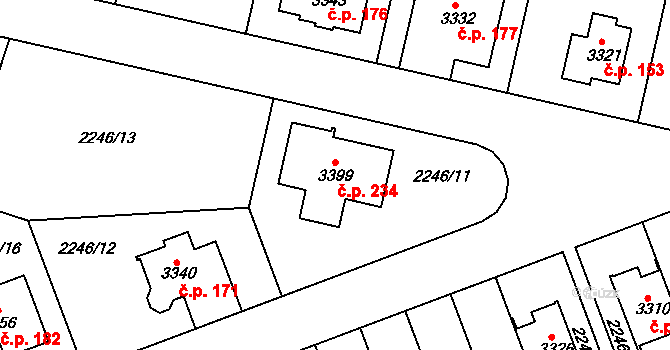 Štítary 234, Kolín na parcele st. 3399 v KÚ Štítary u Kolína, Katastrální mapa