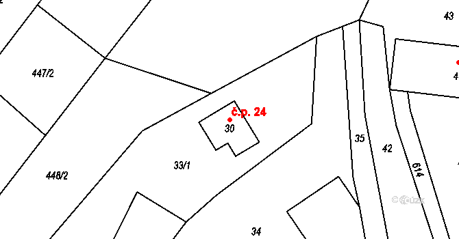 Kačerov 24, Loket na parcele st. 30 v KÚ Kačerov, Katastrální mapa