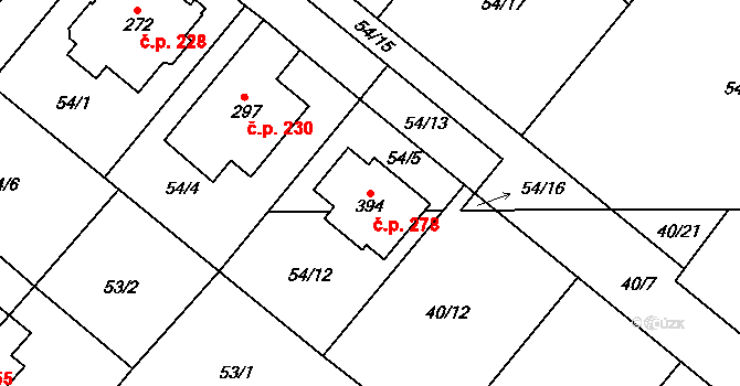 Kluk 278, Poděbrady na parcele st. 394 v KÚ Kluk, Katastrální mapa