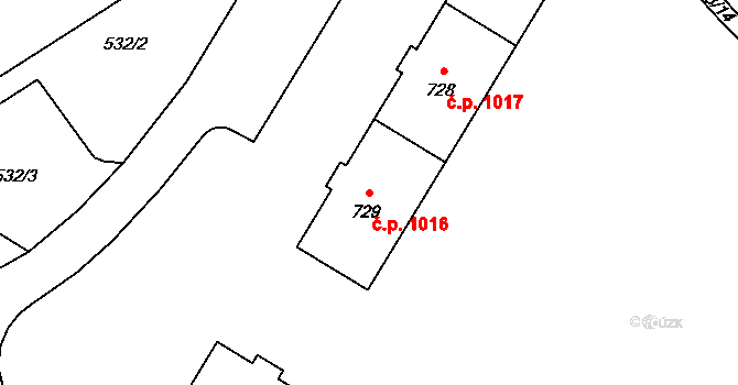 Kopřivnice 1016 na parcele st. 729 v KÚ Kopřivnice, Katastrální mapa