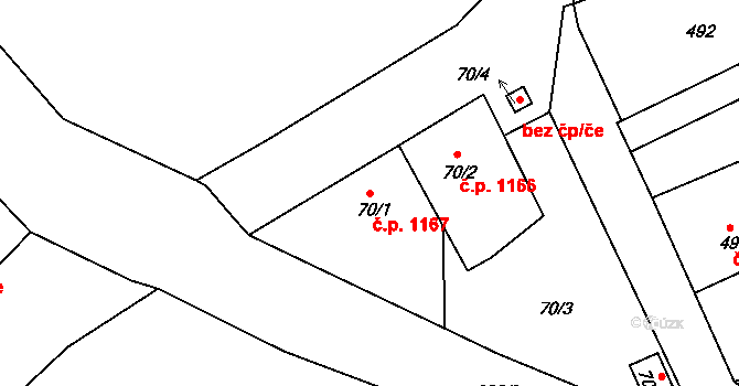 Příbor 1167 na parcele st. 70/1 v KÚ Klokočov u Příbora, Katastrální mapa