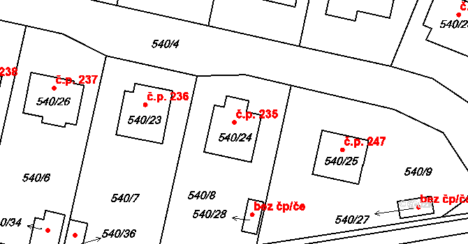 Křemže 235 na parcele st. 540/24 v KÚ Křemže, Katastrální mapa