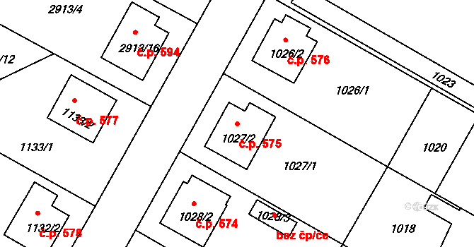 Kamenice nad Lipou 575 na parcele st. 1027/2 v KÚ Kamenice nad Lipou, Katastrální mapa