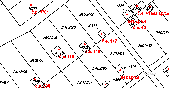 Kroměříž 118 na parcele st. 4312 v KÚ Kroměříž, Katastrální mapa