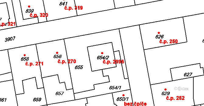 Horní Počernice 2996, Praha na parcele st. 654/2 v KÚ Horní Počernice, Katastrální mapa