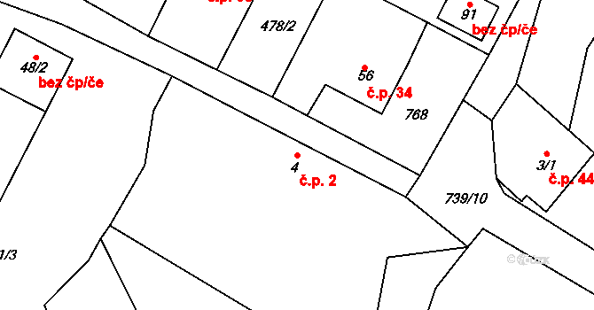 Broumova Lhota 2, Krásná Hora na parcele st. 4 v KÚ Broumova Lhota, Katastrální mapa