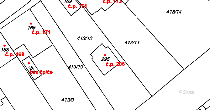 Dolní Město 205 na parcele st. 295 v KÚ Dolní Město, Katastrální mapa