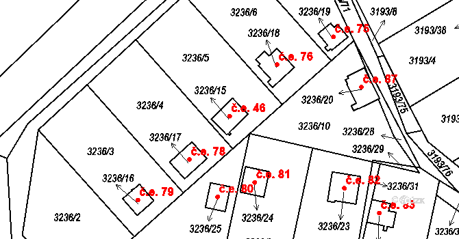 Chotěboř 46 na parcele st. 3236/15 v KÚ Chotěboř, Katastrální mapa