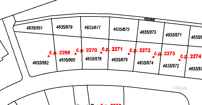 Modřany 2271, Praha na parcele st. 4635/878 v KÚ Modřany, Katastrální mapa