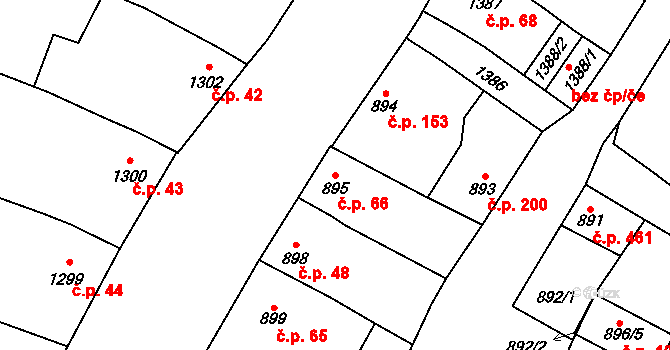 Podivín 66 na parcele st. 895 v KÚ Podivín, Katastrální mapa