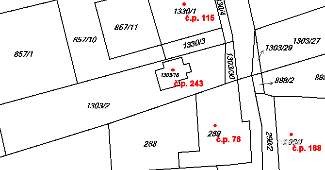 Pivín 243 na parcele st. 1303/16 v KÚ Pivín, Katastrální mapa