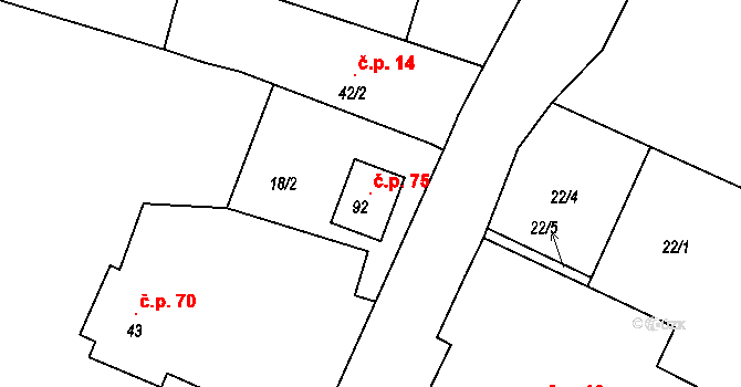 Schořov 75 na parcele st. 92 v KÚ Schořov, Katastrální mapa