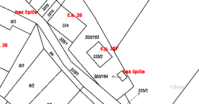 Droužkovice 357 na parcele st. 335/2 v KÚ Droužkovice, Katastrální mapa