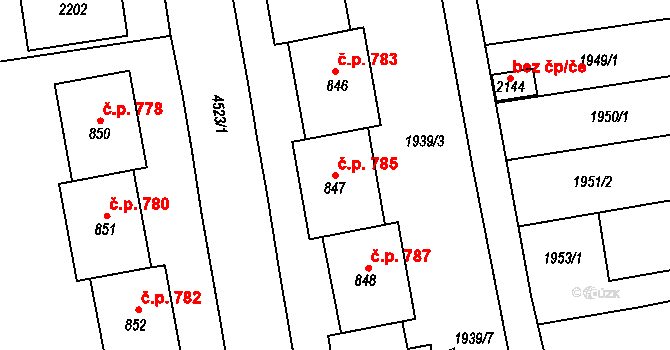 Hrušovany nad Jevišovkou 785 na parcele st. 847 v KÚ Hrušovany nad Jevišovkou, Katastrální mapa