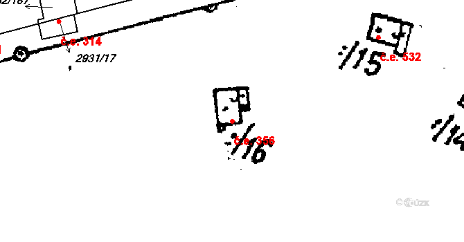 Lančov 356 na parcele st. 2931/16 v KÚ Lančov, Katastrální mapa
