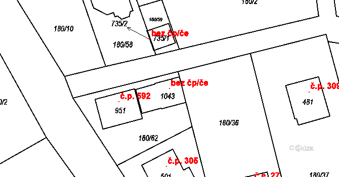 Strančice 107444259 na parcele st. 1043 v KÚ Strančice, Katastrální mapa