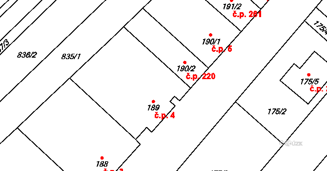 Suchohrdly 4 na parcele st. 189 v KÚ Suchohrdly u Znojma, Katastrální mapa
