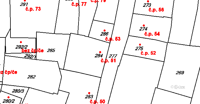 Moravský Krumlov 51 na parcele st. 284 v KÚ Moravský Krumlov, Katastrální mapa