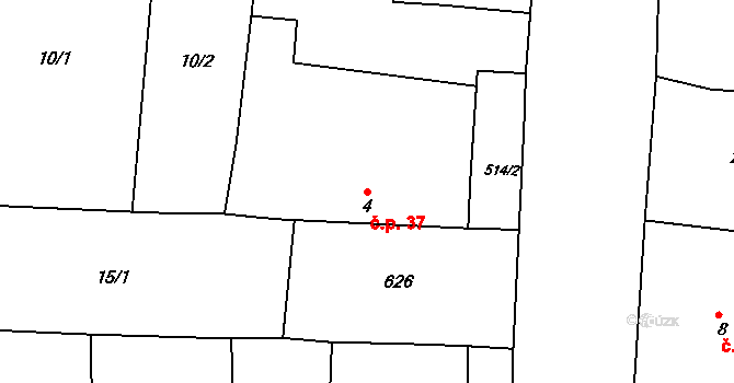 Chvalovice 37, Kovanice na parcele st. 4 v KÚ Chvalovice u Nymburka, Katastrální mapa