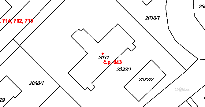 Zruč nad Sázavou 643 na parcele st. 2031 v KÚ Zruč nad Sázavou, Katastrální mapa
