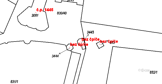 Milevsko 118078259 na parcele st. 3445 v KÚ Milevsko, Katastrální mapa