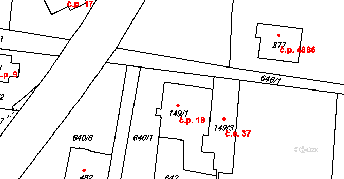 Kokonín 18, Jablonec nad Nisou na parcele st. 149/1 v KÚ Kokonín, Katastrální mapa